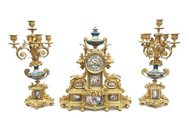 Louis XVI Sevres Porcelain Mounted Clock Garniture