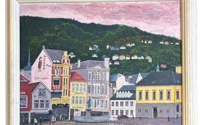 MID CENTURY BERGEN NORWAY FOLK ART PAINTING