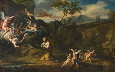 Maestro genovese del XVII-XVIII secolo - Paesaggio con S. Margherita di Antiochia e il Drago