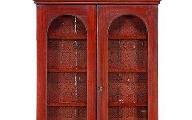 (-), Mahogany 2-door wall display case with tympanum...