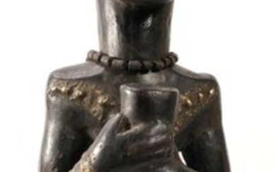 Male Ancestral Figure Byeri - hardwood, brass sheeting, iron, beads, cauris - Fang - Mabea - Southern Cameroon