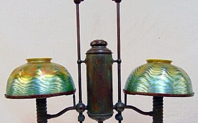 Manhattan student lamp with Tiffany shades, double arm