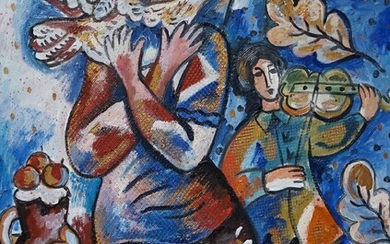 Marc FRENKEL, XXe. Femme à la colombe. Huile sur toile signée en bas à gauche....