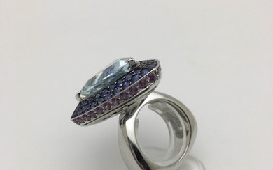Mauboussin - 18 kt. White gold - Ring - 10.80 ct AQUAMARINE - Diamonds, Sapphires