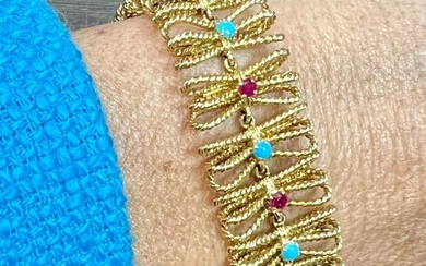 Mellario Paris 1960s 18K Yellow Gold & Turquoise Bracelet