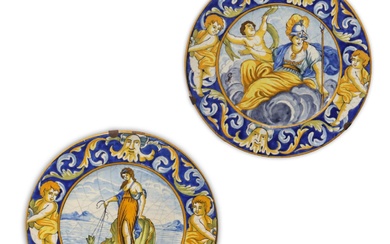 Michele Giustiniani (Campania) - Coppia di piatti dipinti a raffaellesche...