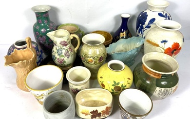 Mixed lot of ceramic vases and jugs, including Chinese ginger jars, baluster vases, Crown Ducal