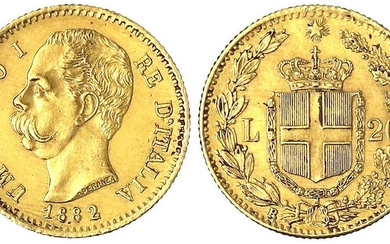 Monnaies et médailles d'or étrangères, Italie- Royaume, Umberto I., 1878-1900, 20 Lires 1882 R. 6,45...