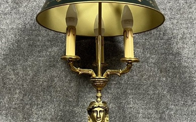 Monumentale Lampe Bouillotte Empire En Bronze Doré, Tôle Et Marbre / H 86cm