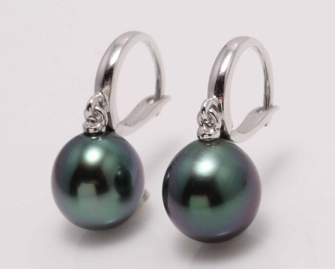 NO RESERVE PRICE - 10x11mm Tahitian Pearl Drops - 14 kt. White gold - Earrings