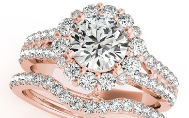 Natural 2.15 CTW Diamond Engagement Ring SET 18K Rose Gold