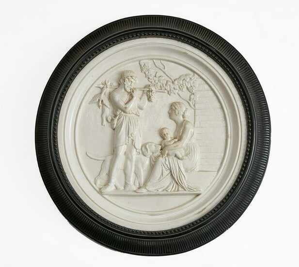 Neoclassical style cream gazed earthenware plaque