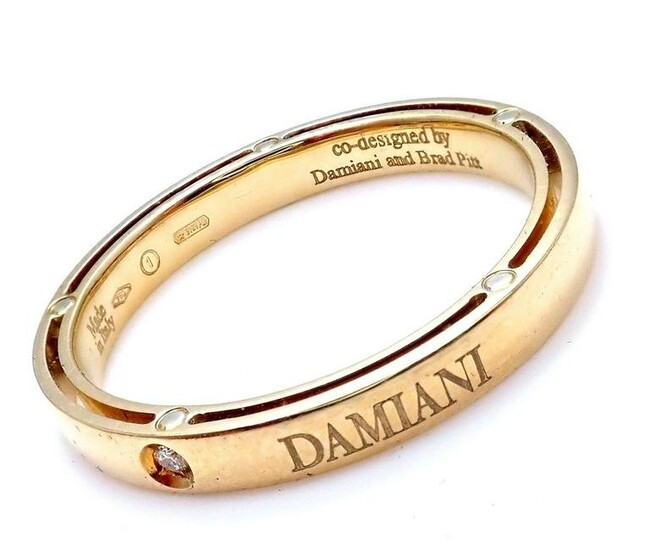 New! Authentic Damiani Brad Pitt 18k Yellow Gold Diamond 3mm Band Ring Sz 10.5