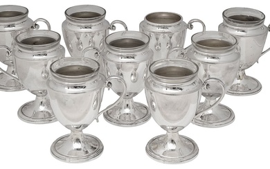 Nine early 20th century Walker and Hall electroplated punch cups