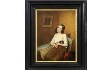Nineteenth century oil painting on panel : "Portrait...
