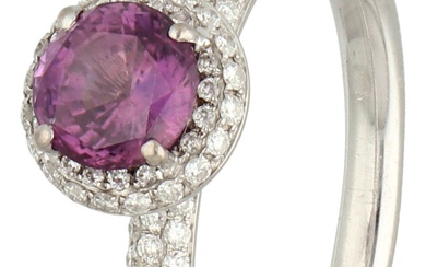No Reserve - 18K White gold shoulder ring set with synthetic pink sapphire and approx....