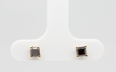No Reserve Price - 0.61 tcw - Fancy Dark Orangy Brown - 14 kt. Yellow gold - Earrings Diamond