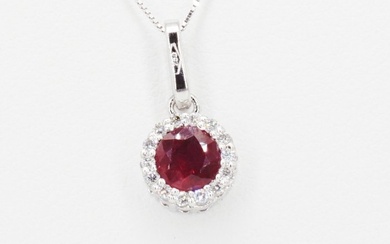 '' No Reserve Price '' - 18 kt. Gold - Necklace with pendant - 0.45 ct Diamond - Rubies