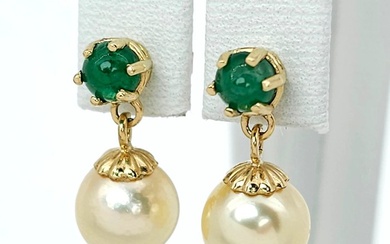 No Reserve Price - Earrings Yellow gold Emerald - Pearl