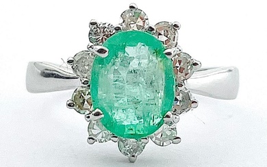 No Reserve Price - Ring - 18 kt. White gold Emerald - Diamond