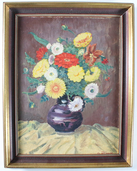 OTTO FISSER. after WH Wendlberger, 'still life with a bouquet of flowers', oil on cardboard.