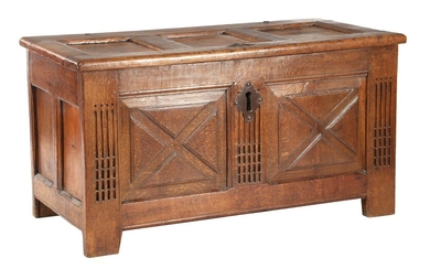 (-), Oak blanket box with stitching in the...
