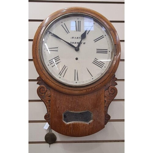 Oak drop-dial wall clock, the circular dial inscribed Marsh,...