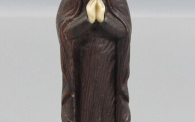 Old Carved Wood and Ivory Figurine in the Figure of Saint Mary