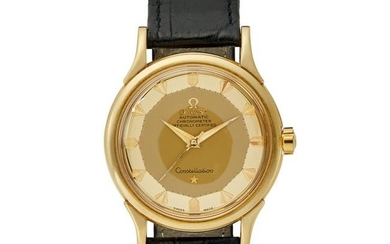 Omega - an 18ct Constellation De Luxe 'Pie Pan' watch.