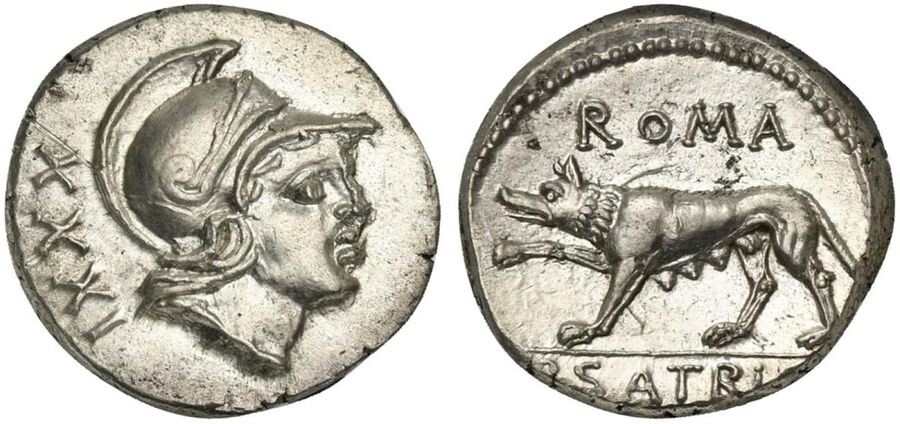 P. Satrienus, Denarius, Rome, 77 BC; AR (g 3,77; mm...