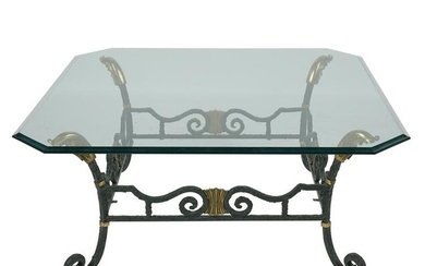 PAINTED IRON & BRASS COFFEE TABLE