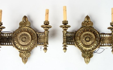 PAIR NEOCLASSICAL STYLE TWO ARM BRONZE SCONCES