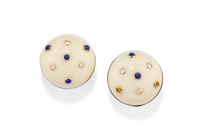 PAIR OF WHITE AGATE AND GEM-SET EARRINGS, TRIANON designed...