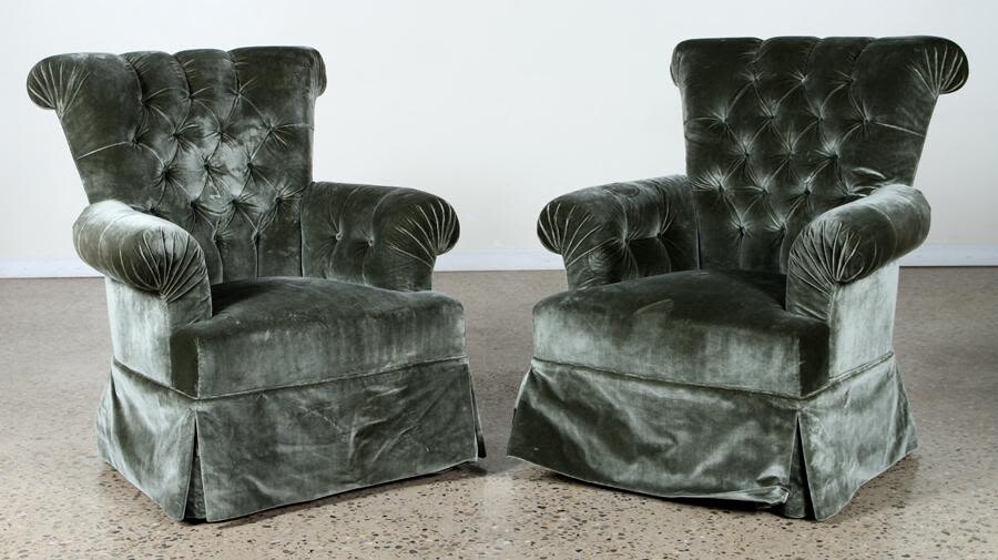 PAIR UPHOLSTERED CLUB CHAIRS NAPOLEON III STYLE