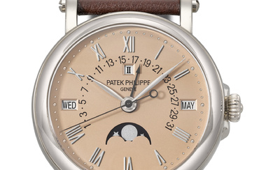 PATEK PHILIPPE. AN EXCEEDINGLY RARE AND IMPORTANT 18K WHITE GOLD...