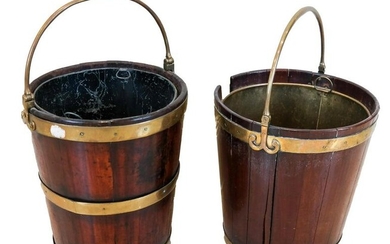 Pair 19th C. English Brass-Lined Footed Buckets