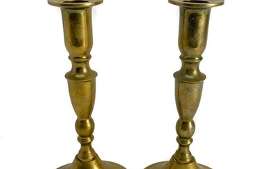 Pair Danish Brass Candlesticks. Baluster stem.