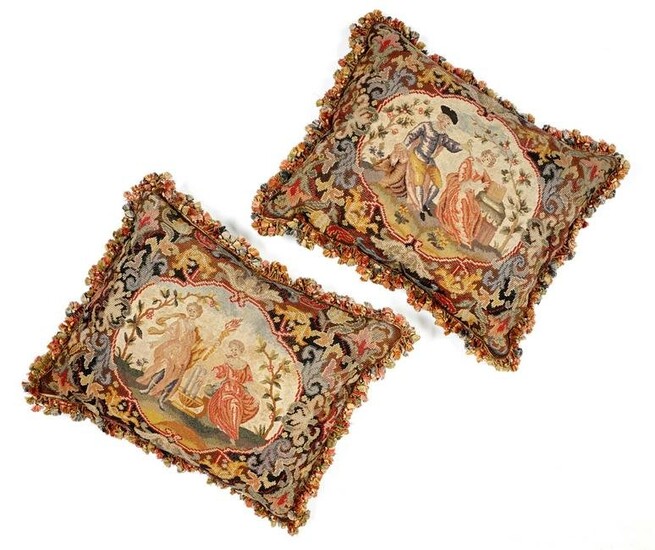 Pair Early Needlepoint Pillows