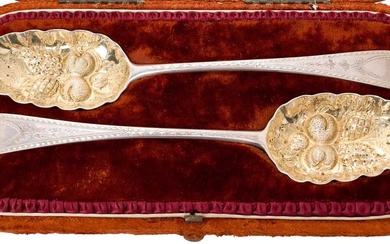 Pair George III silver table spoons, later converted to berry spoons