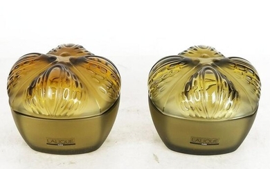 Pair Lalique France Crystal Jars