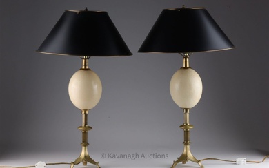 Pair MCM Maison Charles Style Ostrich Egg Lamps