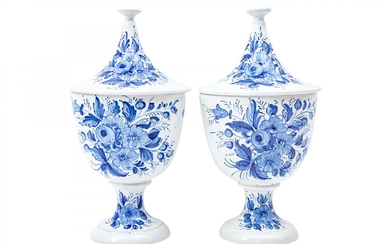 Pair Of Italian Ceramic Lidded Urns
