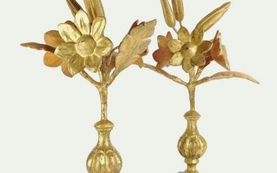 Pair Of Italian Giltwood Floral Carvings, 18th C