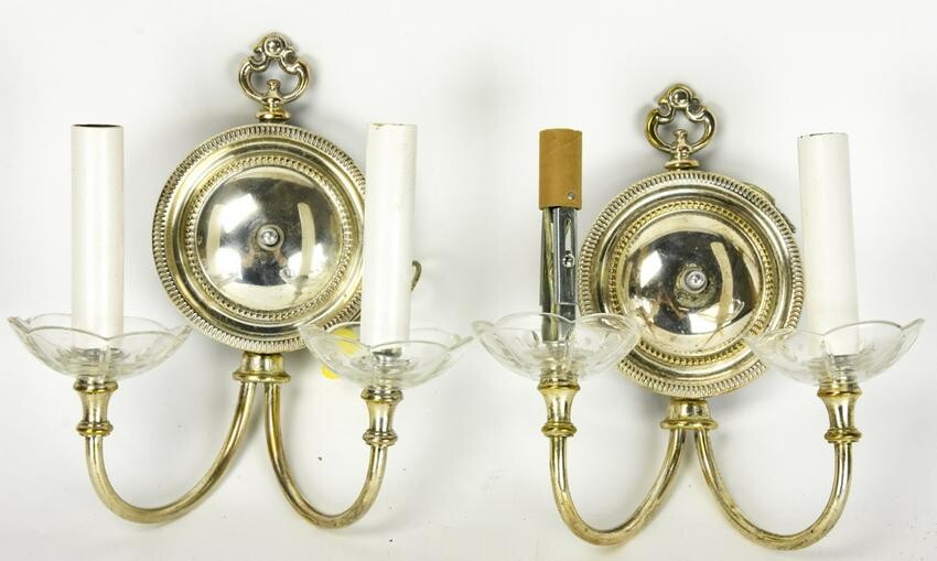 Pair Traditional Style Silver Tone Wall Sconces