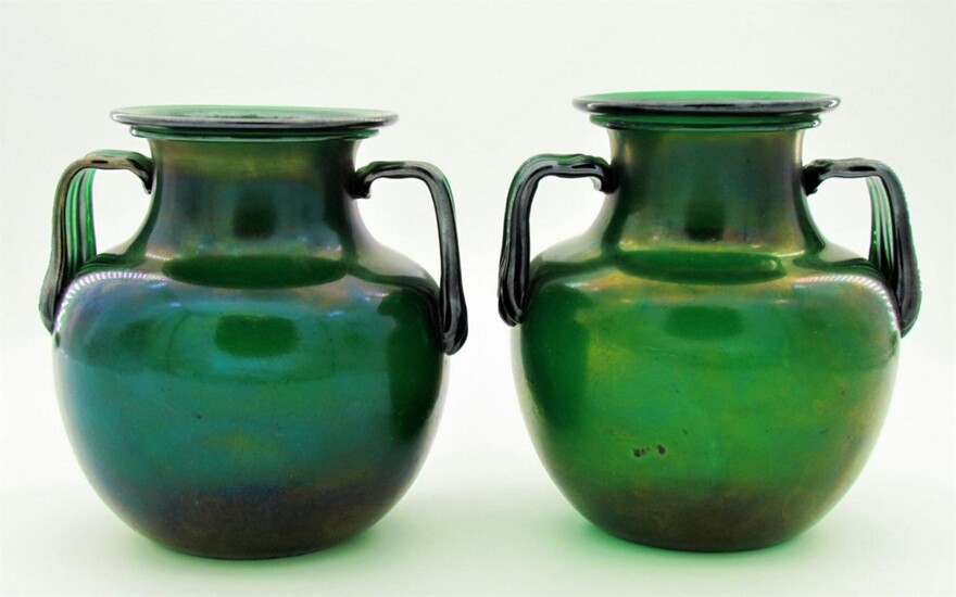 Pair Webb Bronze glass vases