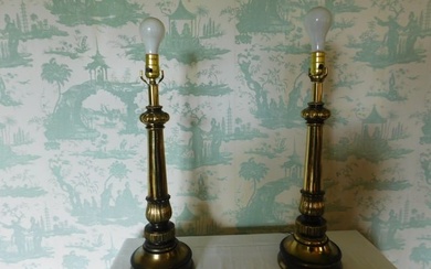 Pair brass lamps
