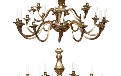 Pair of Brass Louis XV Style Eighteen Light Chandeliers, 20th c., H.- 26 in., Dia.- 40 in. (2 Pcs.)