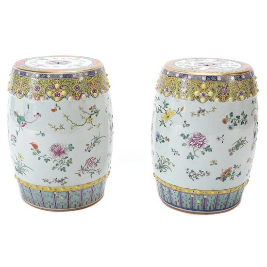 Pair of Chinese Famille Rose Garden Stools.