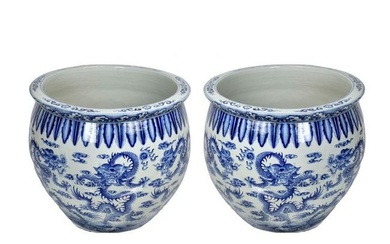 Pair of Chinese Porcelain Garden Pots