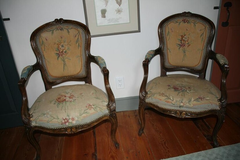 Pair of Diminutive Antique French Carved Armchairs